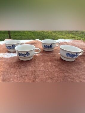 Pfaltzgraff Tea Mugs with Blue Floral Motif - White